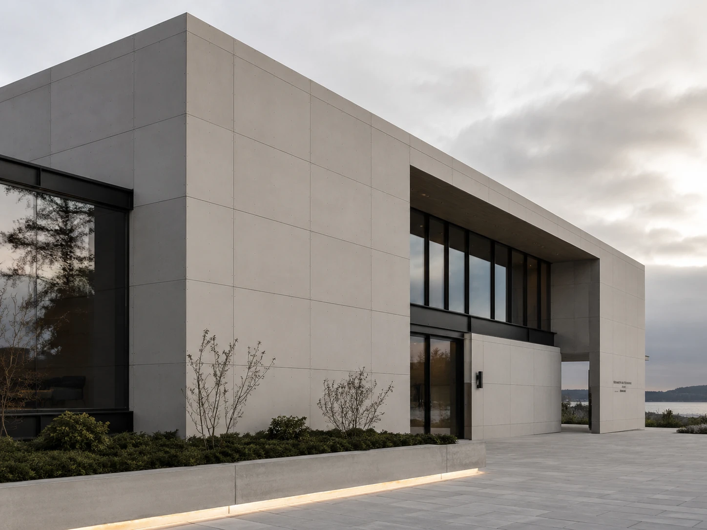 Contemporary Scandinavian building with fibre cement façade panels.