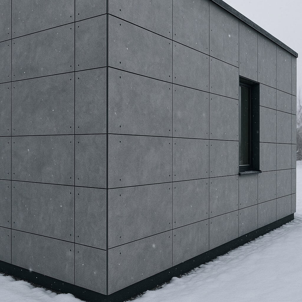 fiber cement board facade resisting snow and cold weather in the baltic climate