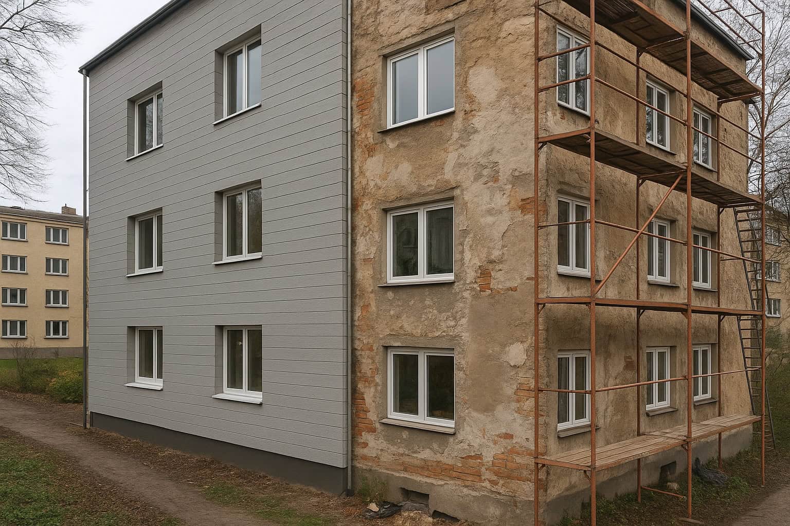 fiber cement board facade renovation solving moisture and cracking problems in Baltic climate