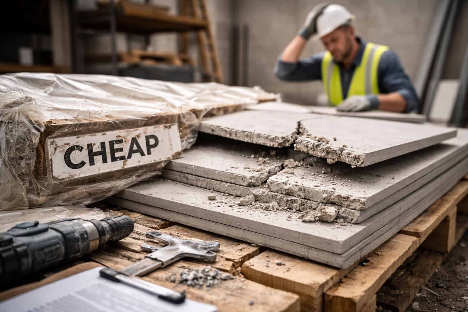 Cheap fiber cement boards breaking on site, causing rework, waste, and higher long-term costs
