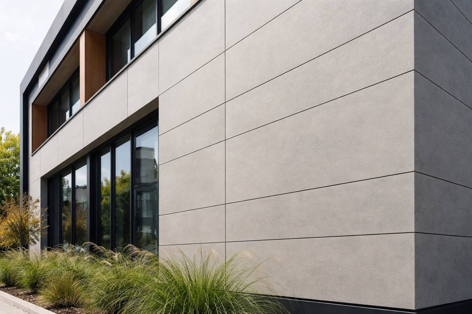 Fiber cement boards used as a safe and non combustible facade material on a modern building