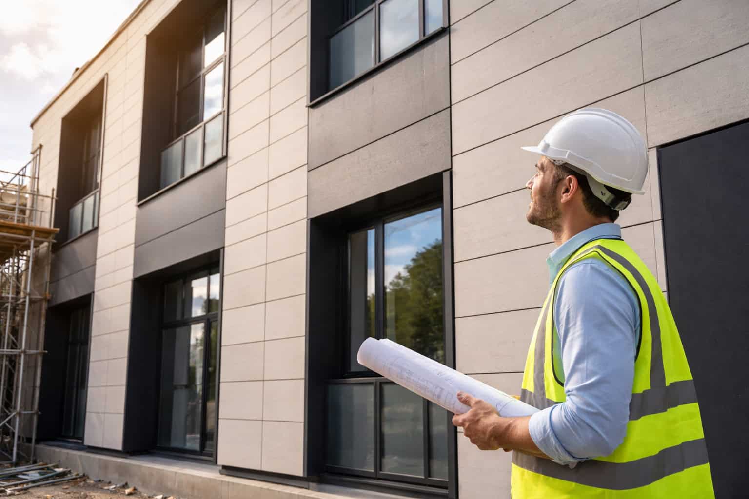 Fiber cement boards installed as an alternative to traditional cladding on a modern building facade